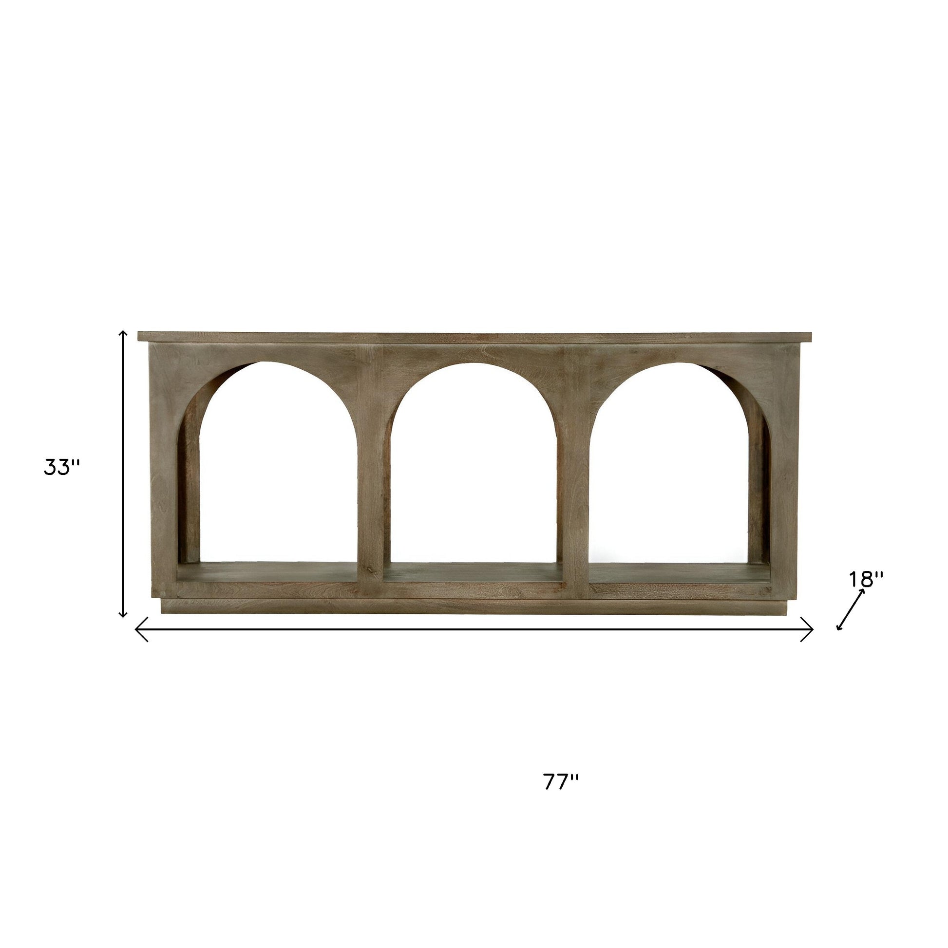 77" Brown Solid Wood Distressed Console Table With Arch Detailing-8
