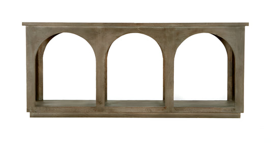 77" Brown Solid Wood Distressed Console Table With Arch Detailing-1
