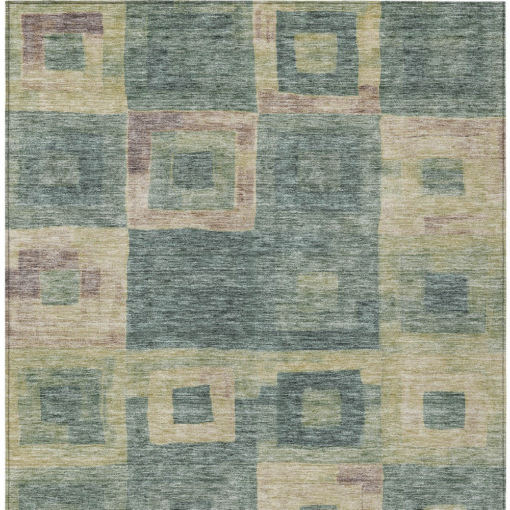 3' X 5' Sage And Gray Geometric Washable Indoor Outdoor Area Rug-5