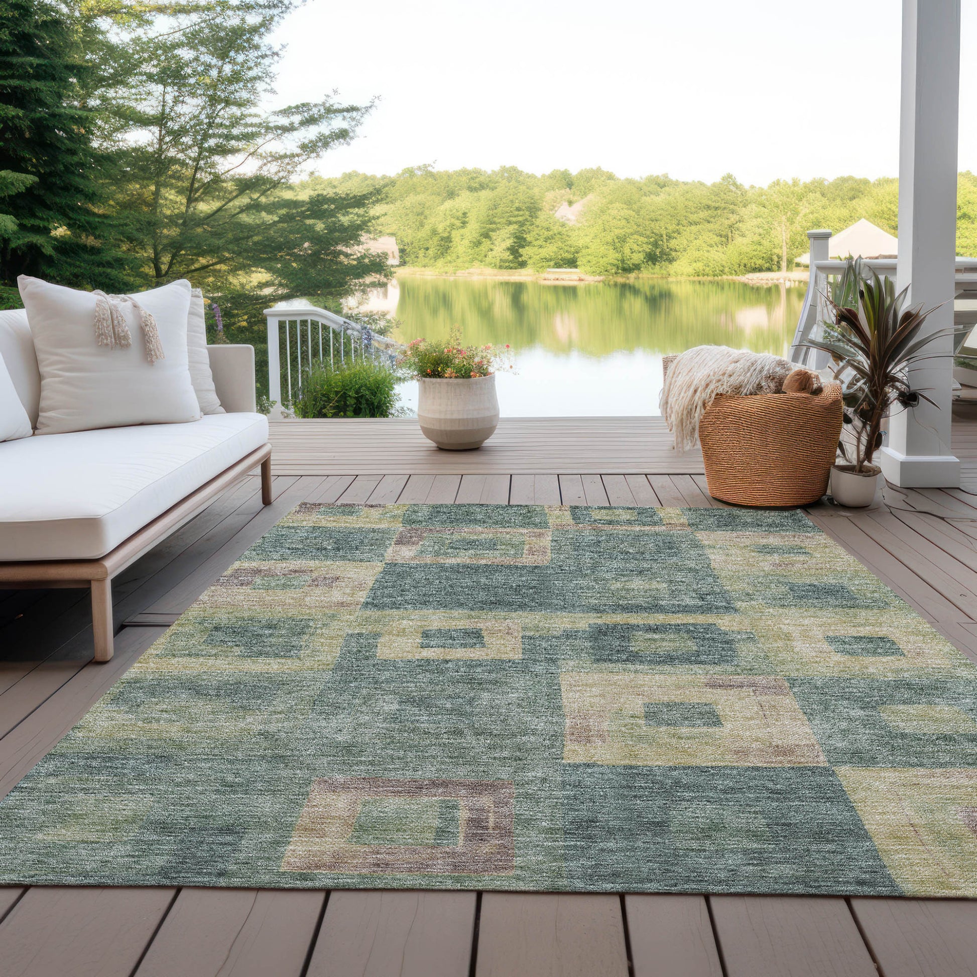 3' X 5' Sage And Gray Geometric Washable Indoor Outdoor Area Rug-6