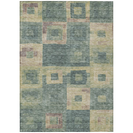 3' X 5' Sage And Gray Geometric Washable Indoor Outdoor Area Rug-1