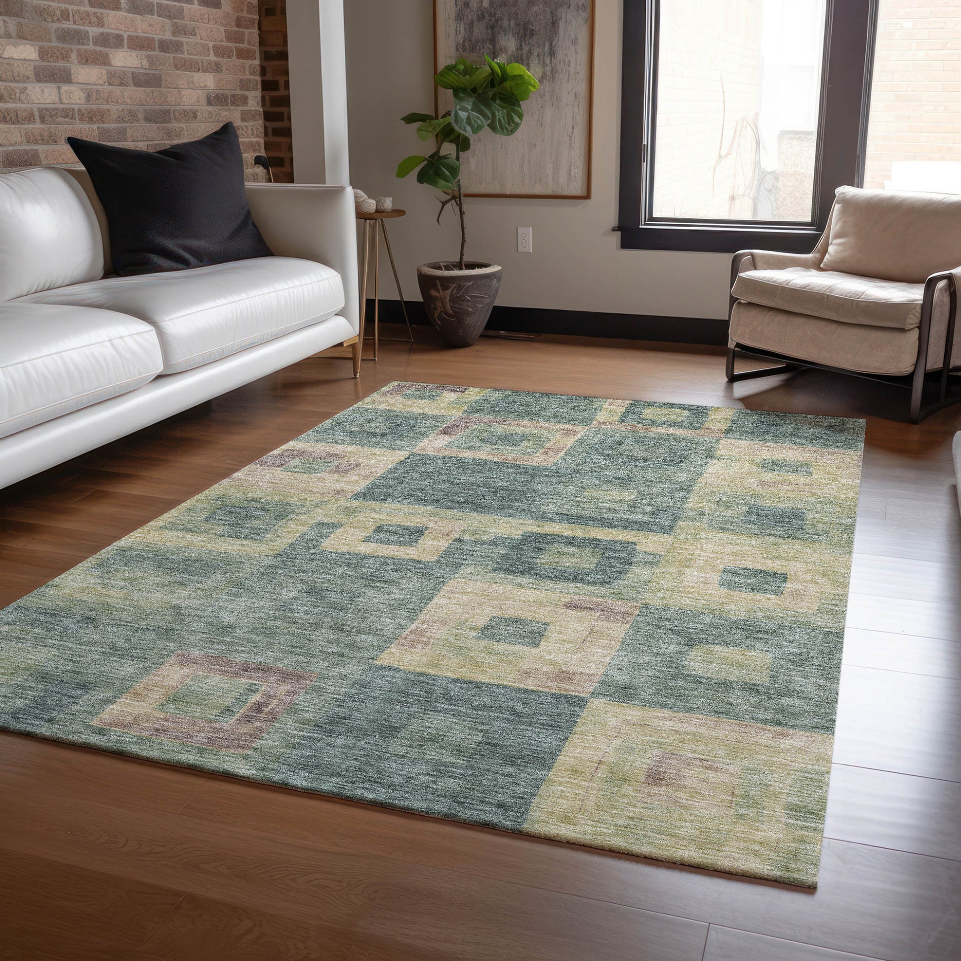3' X 5' Sage And Gray Geometric Washable Indoor Outdoor Area Rug-7
