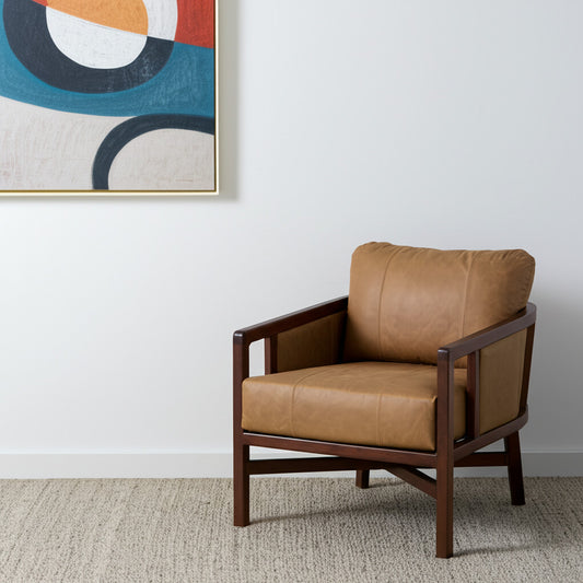 32" Brown Genuine Leather Arm Chair-0