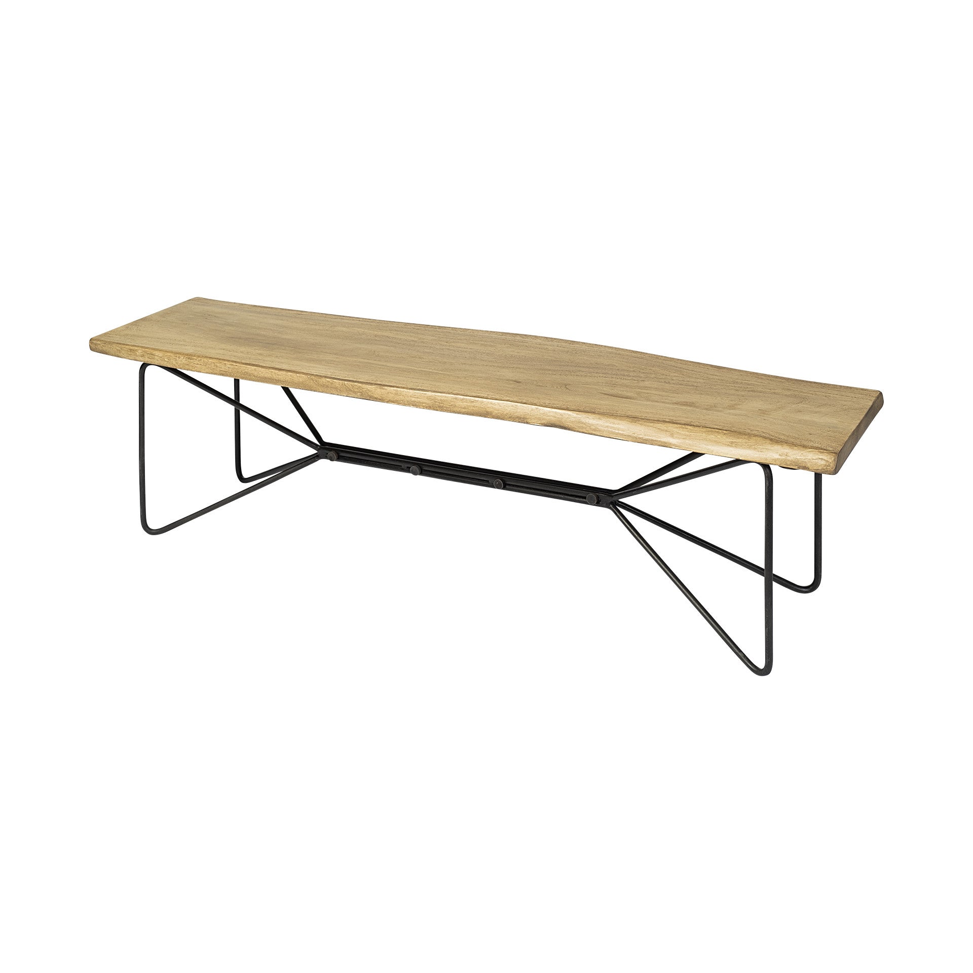 66" Natural and Black Solid Wood Live Edge Bench-1