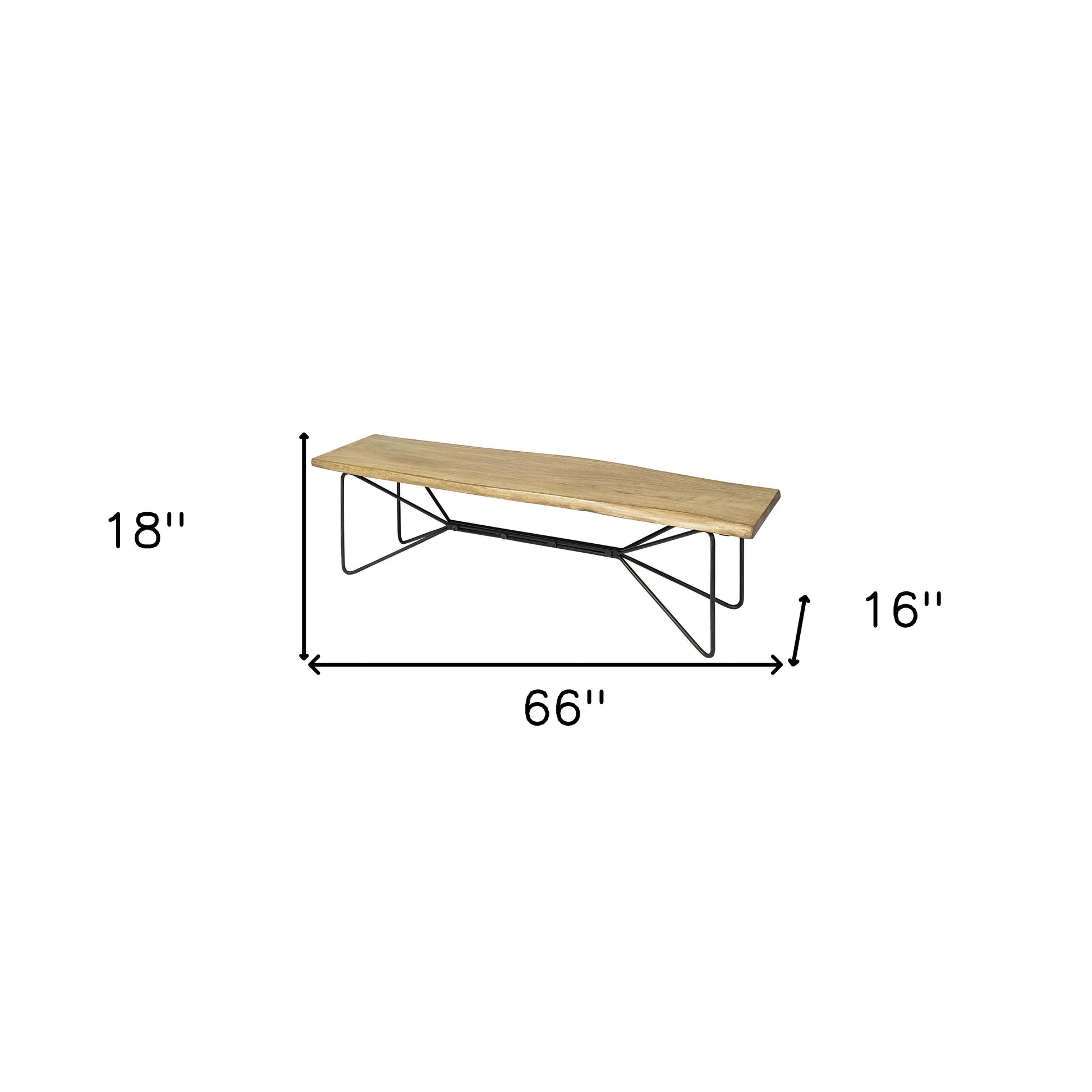66" Natural and Black Solid Wood Live Edge Bench-4