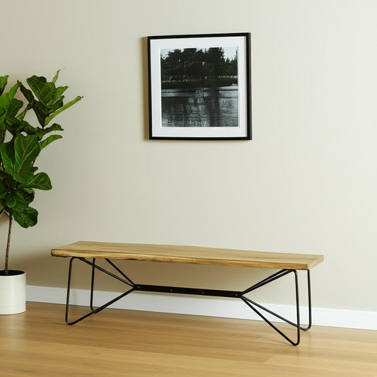 66" Natural and Black Solid Wood Live Edge Bench-0