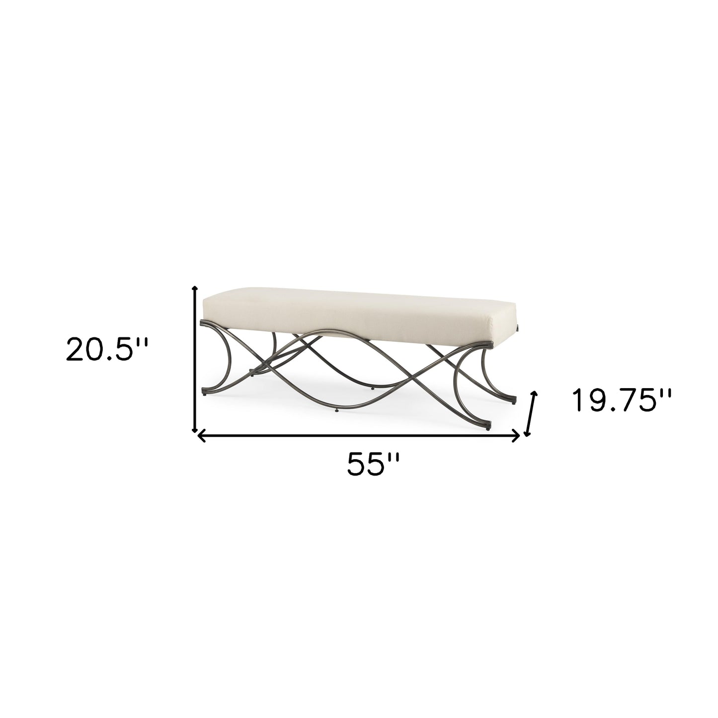 55" Cream and Nickel Fabric and Metal Upholstered Bench-4