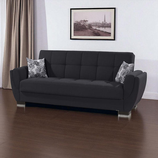 93" Dark Blue Chenille Convertible Futon Sleeper Sofa And Toss Pillows With Storage-0