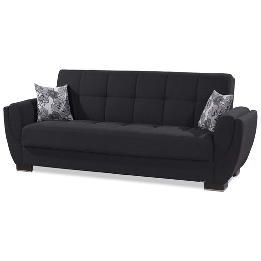 93" Dark Blue Chenille Convertible Futon Sleeper Sofa And Toss Pillows With Storage-1