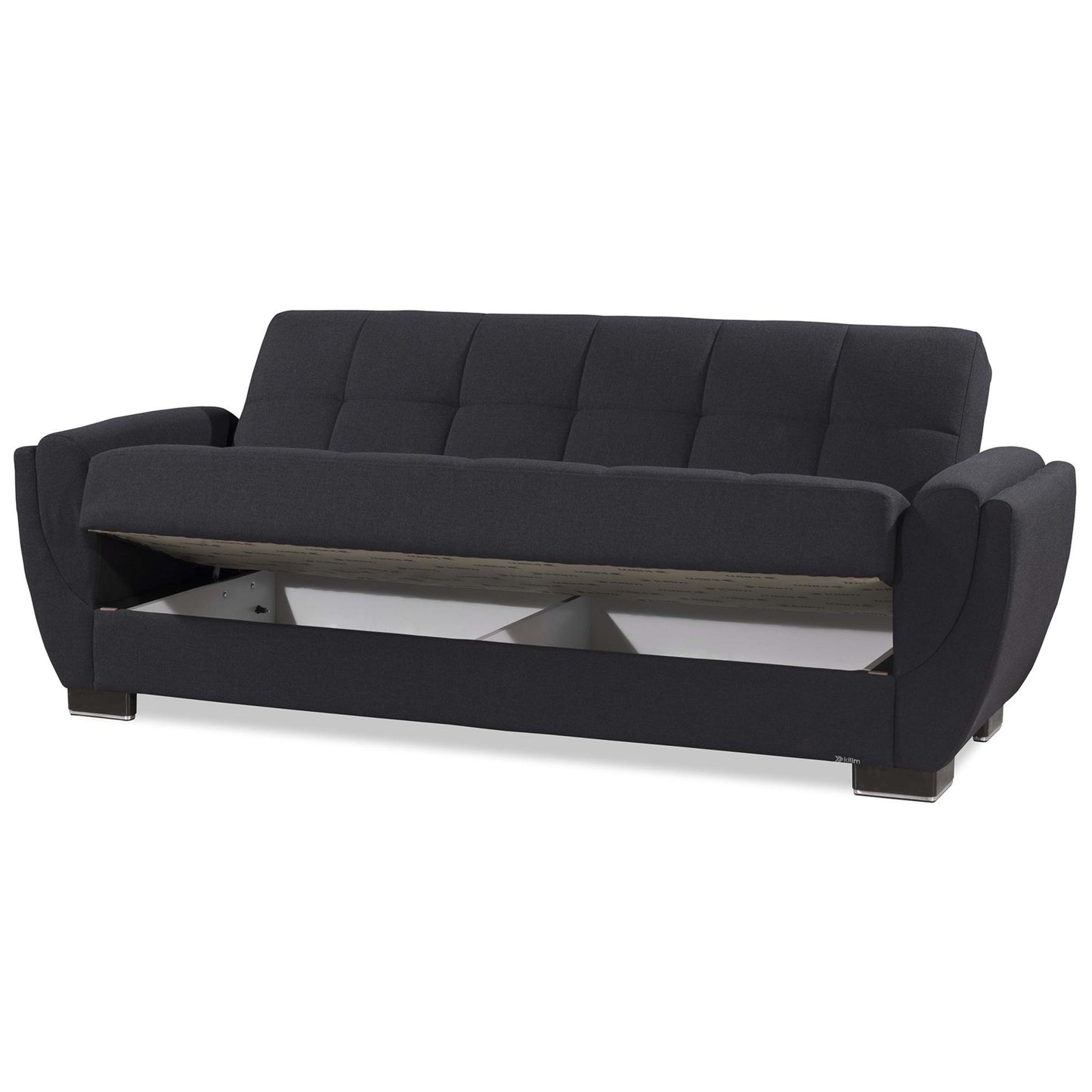93" Dark Blue Chenille Convertible Futon Sleeper Sofa And Toss Pillows With Storage-2