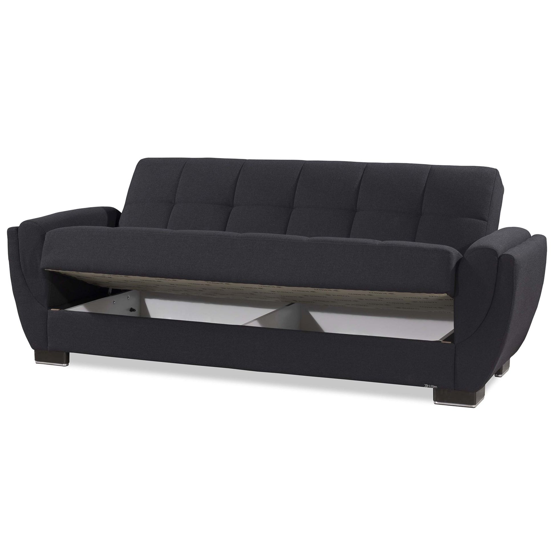 93" Dark Blue Chenille Convertible Futon Sleeper Sofa And Toss Pillows With Storage-2