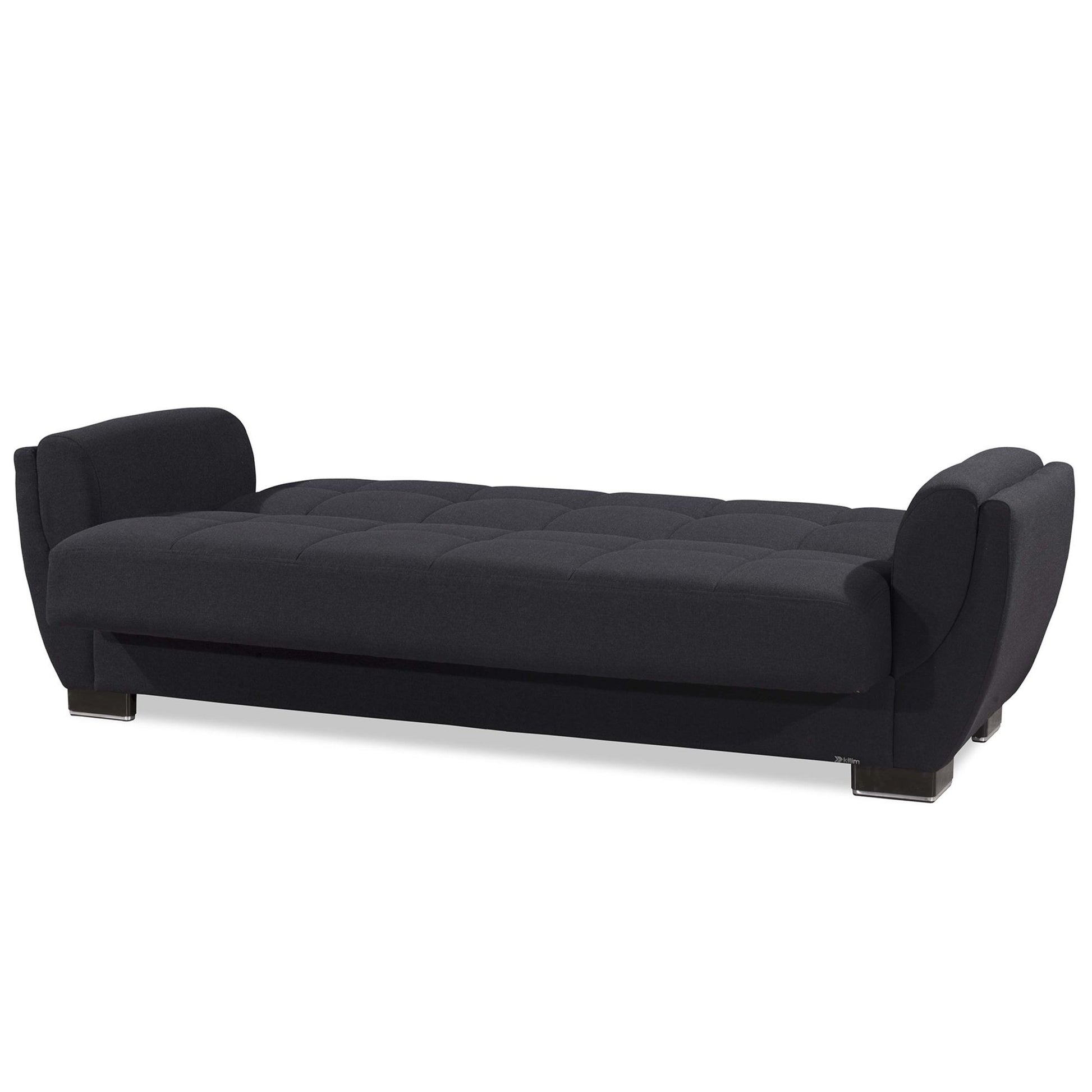 93" Dark Blue Chenille Convertible Futon Sleeper Sofa And Toss Pillows With Storage-3