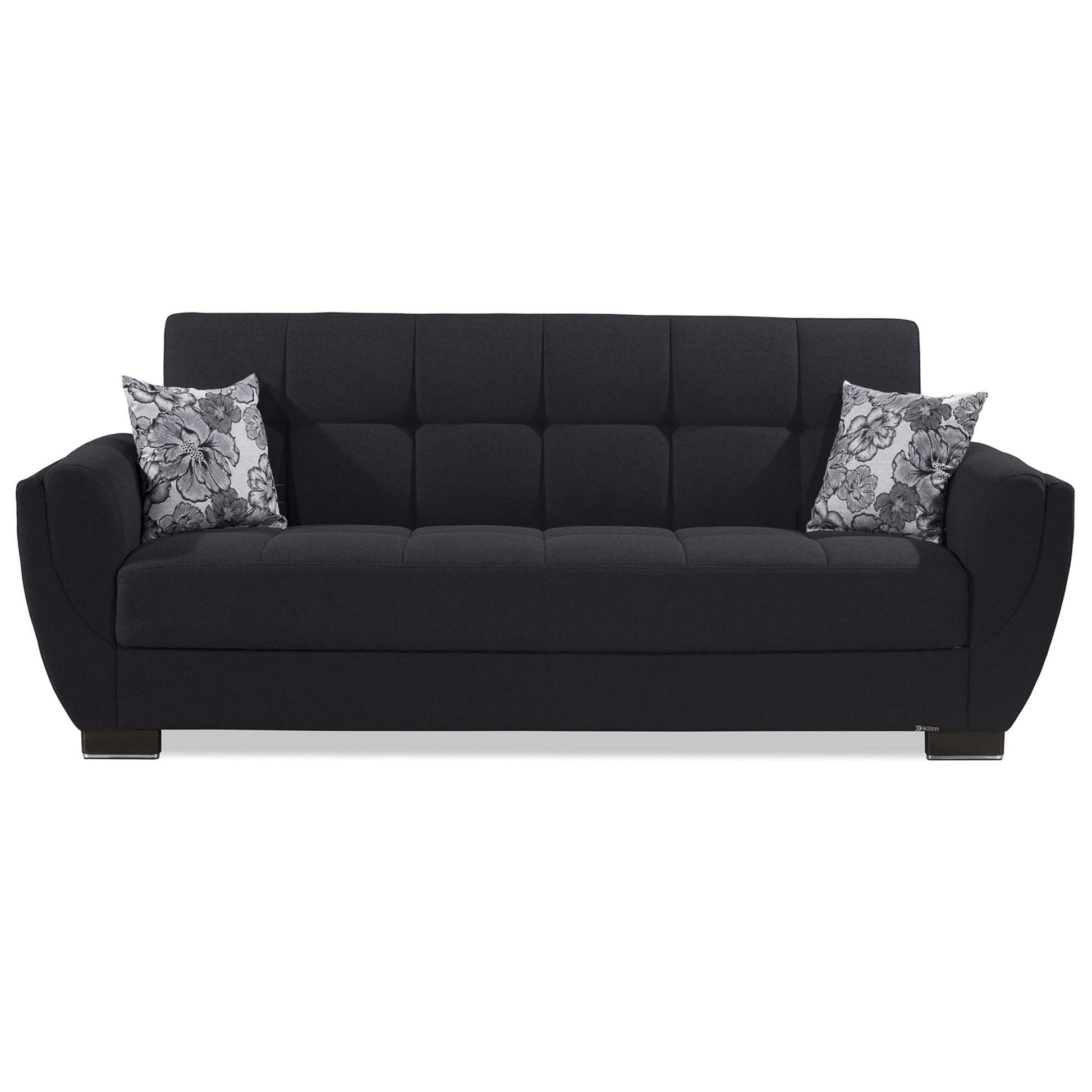 93" Dark Blue Chenille Convertible Futon Sleeper Sofa And Toss Pillows With Storage-6