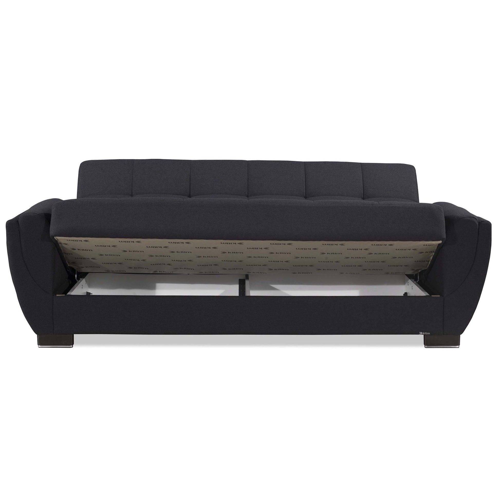 93" Dark Blue Chenille Convertible Futon Sleeper Sofa And Toss Pillows With Storage-4