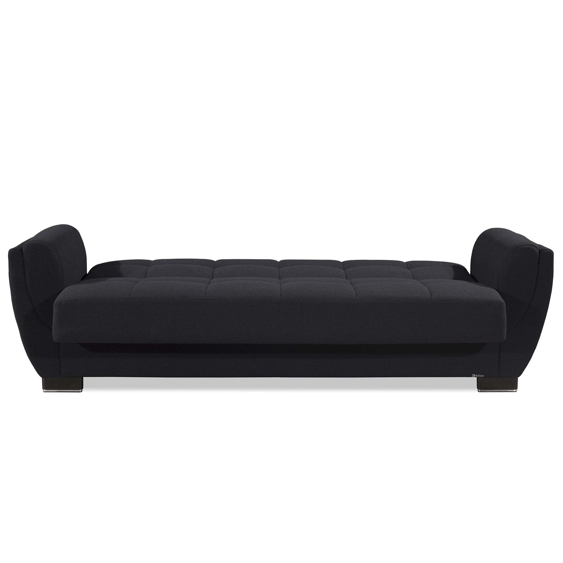 93" Dark Blue Chenille Convertible Futon Sleeper Sofa And Toss Pillows With Storage-5