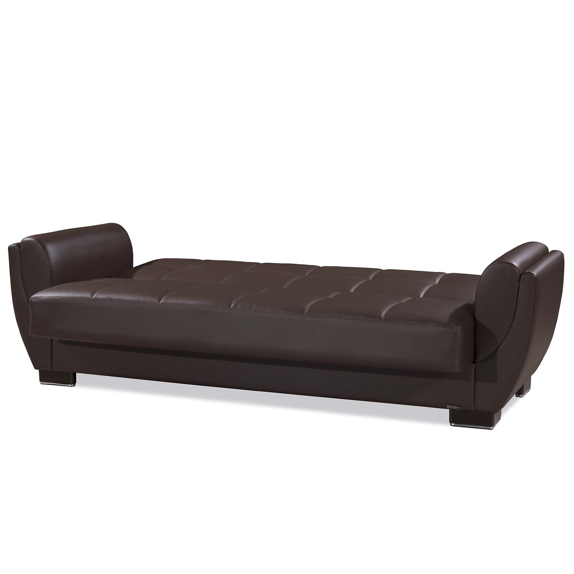93" Brown Faux Leather Convertible Futon Sleeper Sofa And Toss Pillows With Storage-3