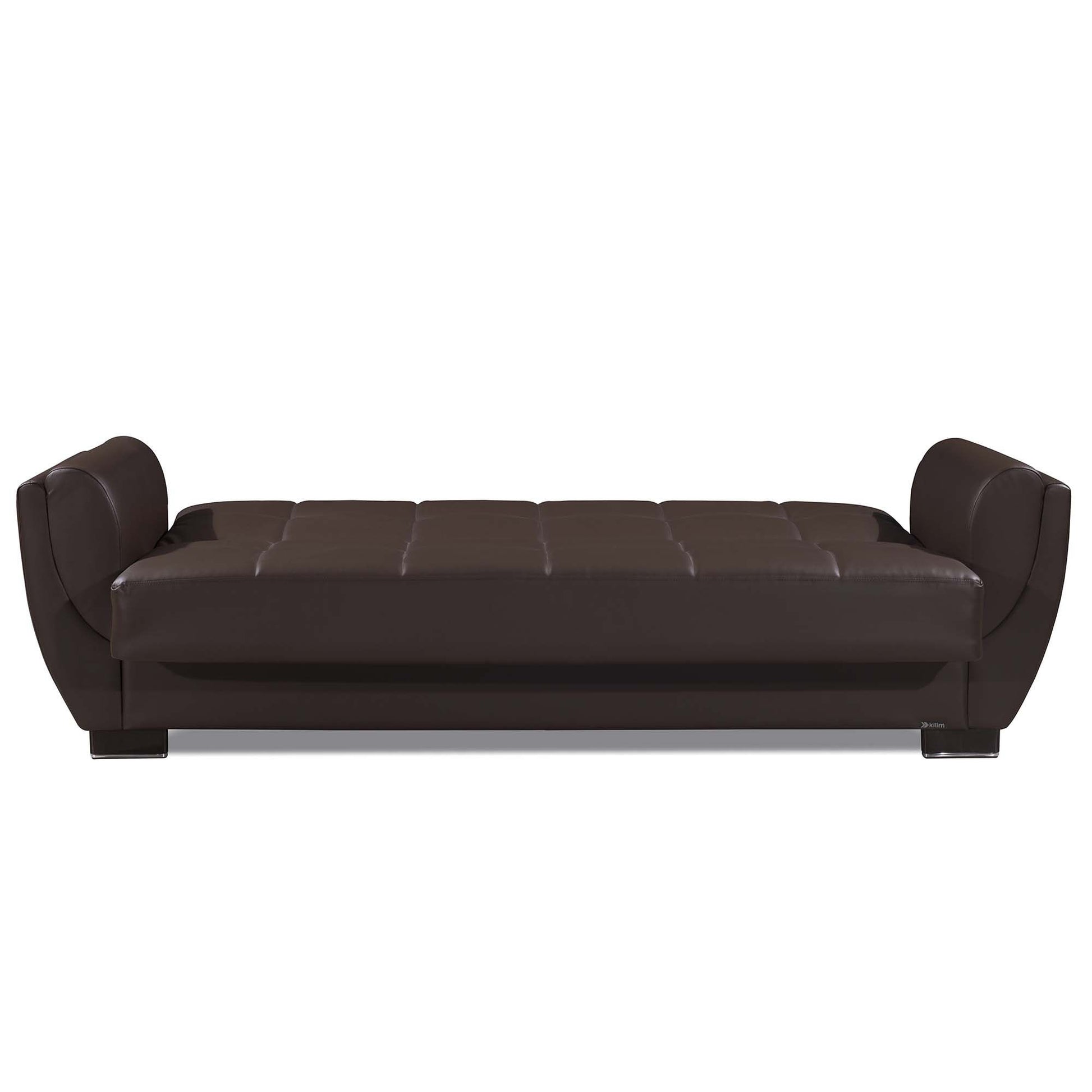 93" Brown Faux Leather Convertible Futon Sleeper Sofa And Toss Pillows With Storage-6