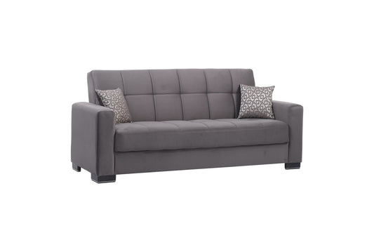 87" Gray Microfiber Convertible Futon Sleeper Sofa And Toss Pillows With Storage-1
