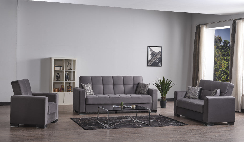 87" Gray Microfiber Convertible Futon Sleeper Sofa And Toss Pillows With Storage-6