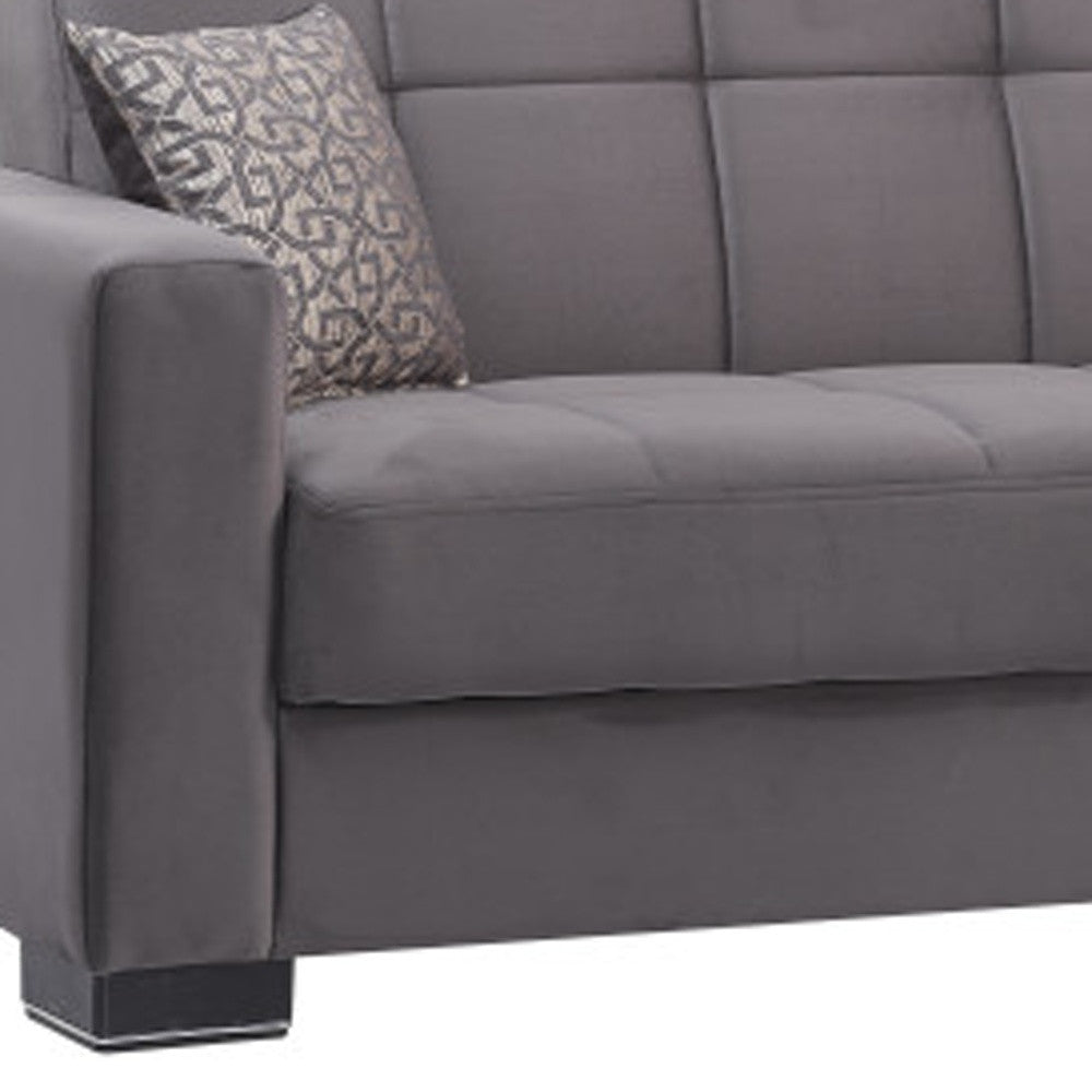 87" Gray Microfiber Convertible Futon Sleeper Sofa And Toss Pillows With Storage-4