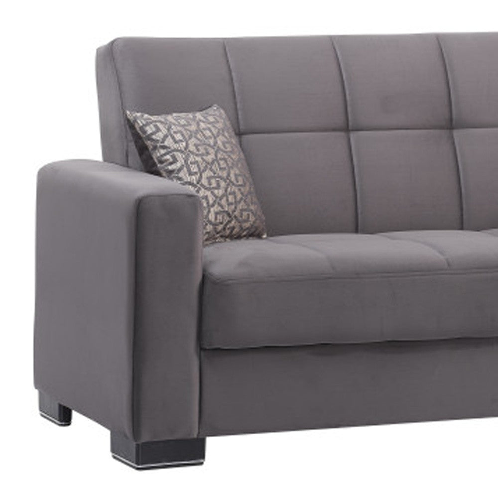 87" Gray Microfiber Convertible Futon Sleeper Sofa And Toss Pillows With Storage-5