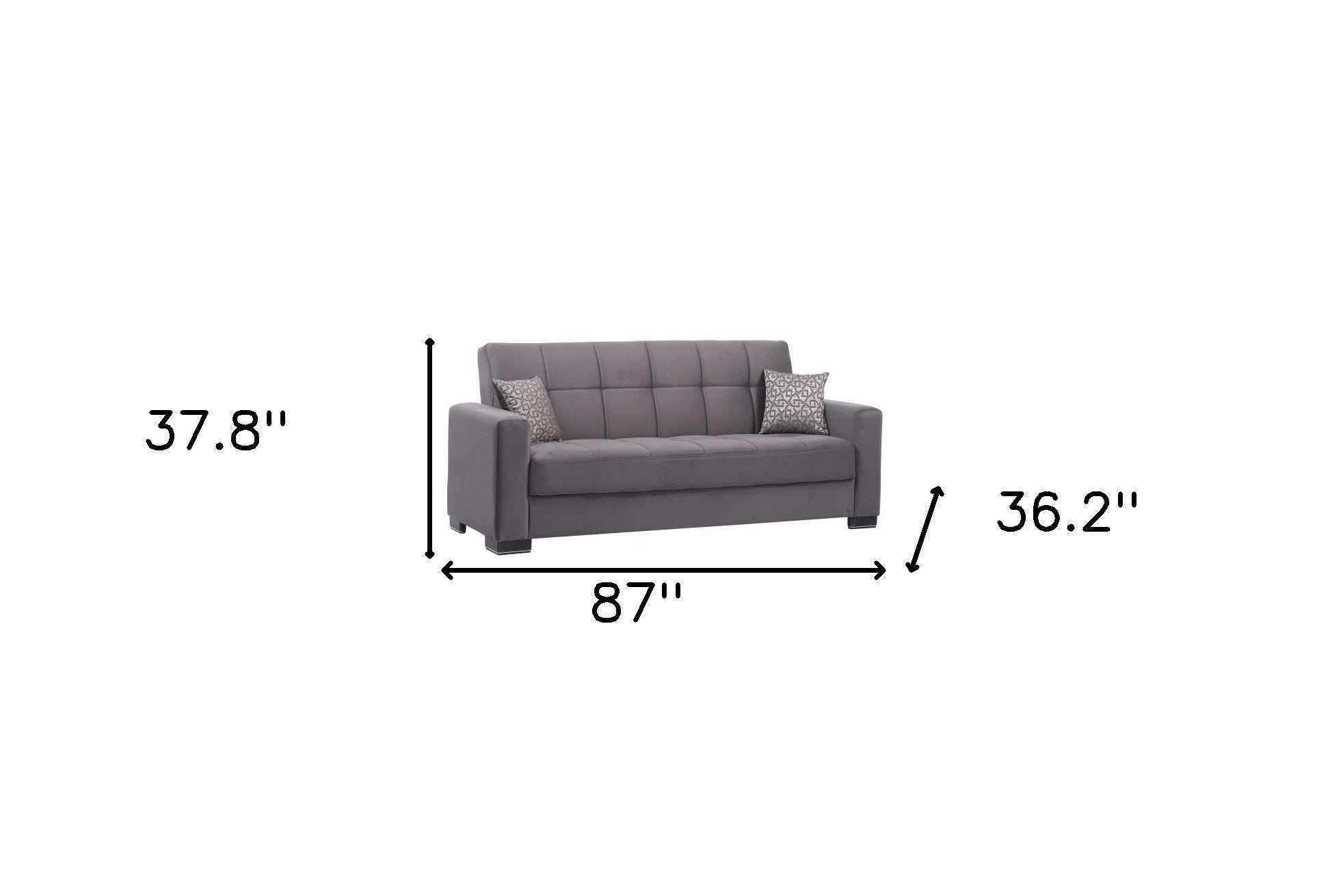 87" Gray Microfiber Convertible Futon Sleeper Sofa And Toss Pillows With Storage-7