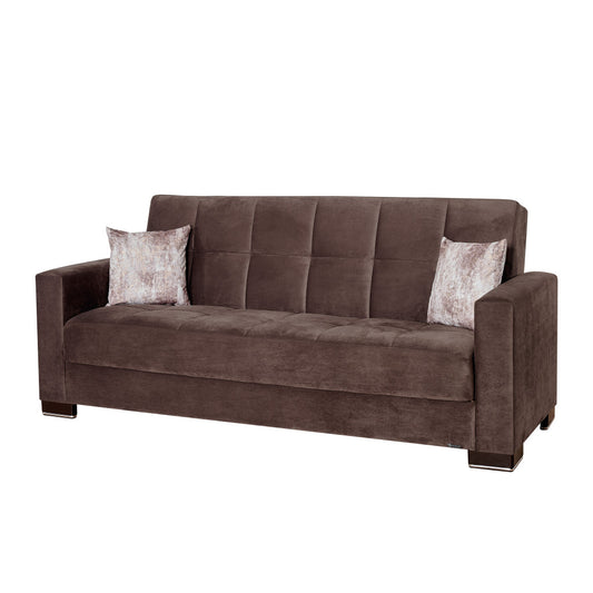 87" Brown Microfiber Convertible Futon Sleeper Sofa And Toss Pillows With Storage-1