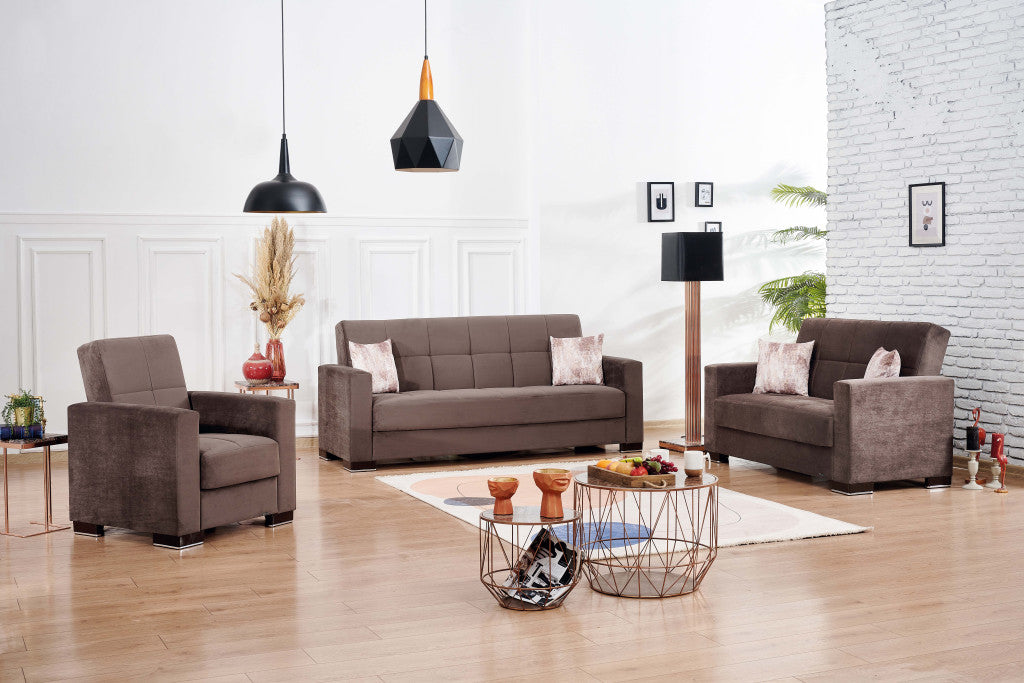 87" Brown Microfiber Convertible Futon Sleeper Sofa And Toss Pillows With Storage-6