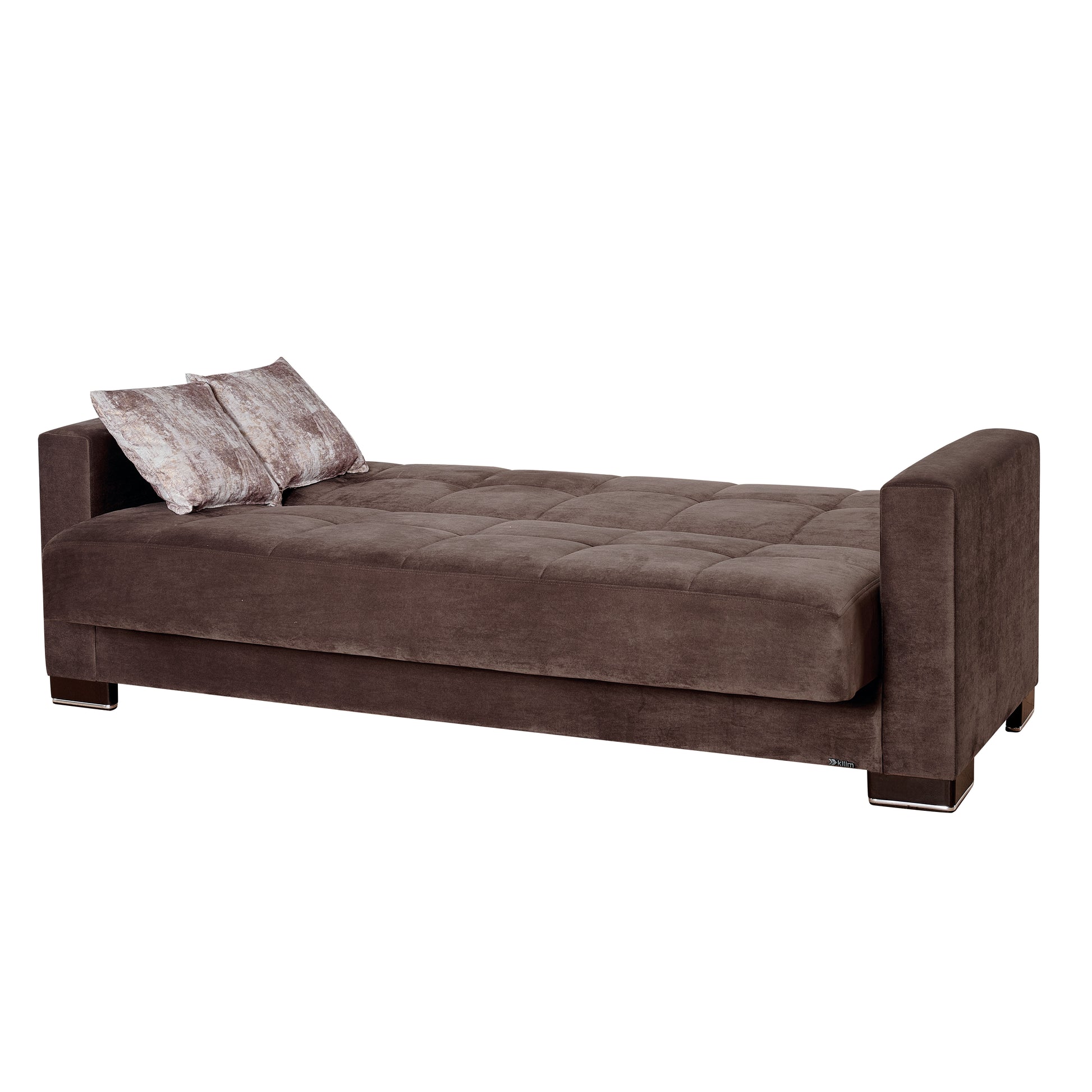 87" Brown Microfiber Convertible Futon Sleeper Sofa And Toss Pillows With Storage-3