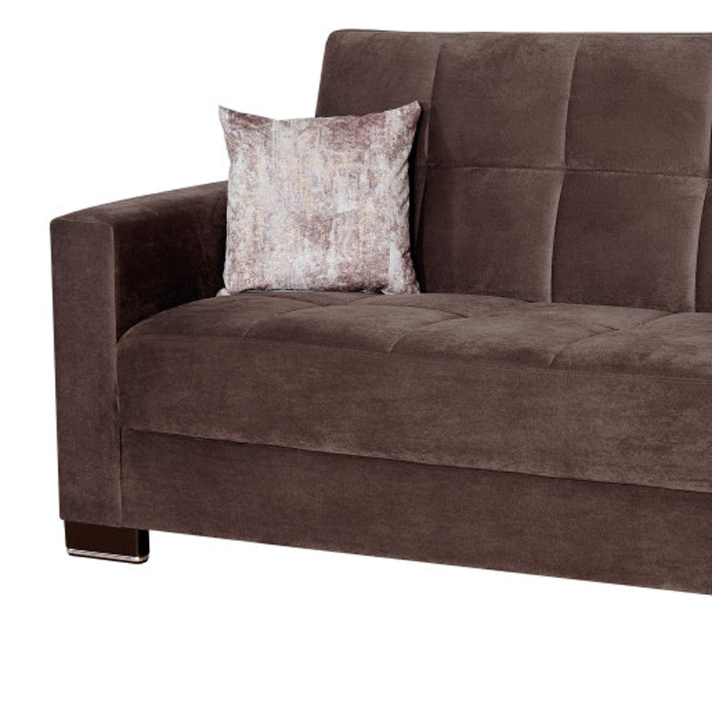 87" Brown Microfiber Convertible Futon Sleeper Sofa And Toss Pillows With Storage-5