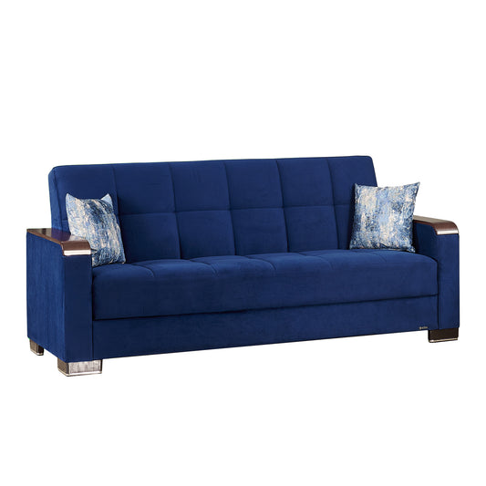 87" Blue Microfiber Convertible Futon Sleeper Sofa And Toss Pillows With Storage-1