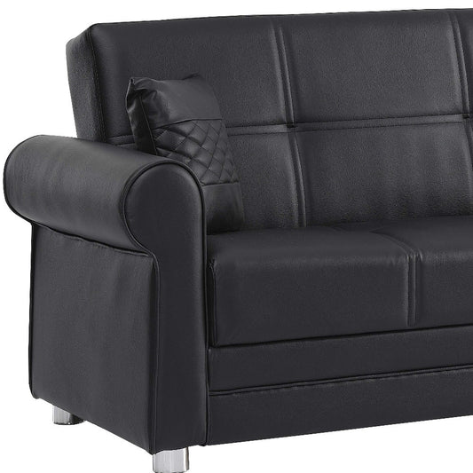 89" Black Faux Leather Convertible Futon Sleeper Sofa And Toss Pillows With Storage-4