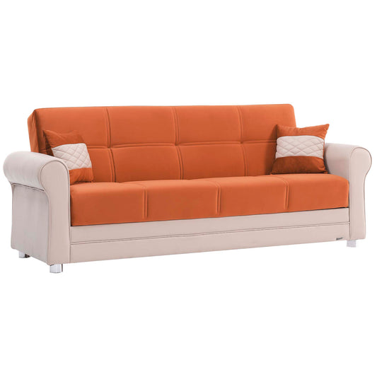 89" Orange Polyester Convertible Futon Sleeper Sofa And Toss Pillows With Storage-1