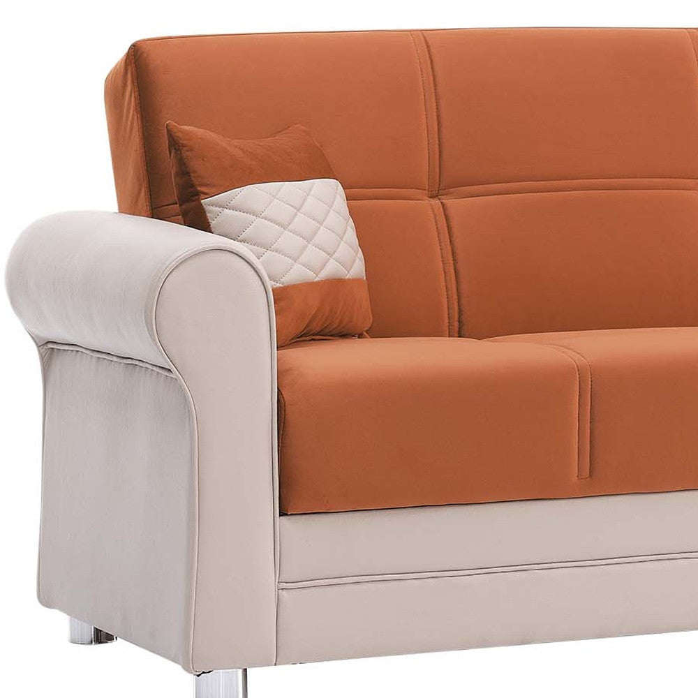 89" Orange Polyester Convertible Futon Sleeper Sofa And Toss Pillows With Storage-4