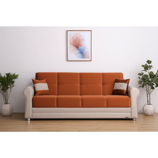 89" Orange Polyester Convertible Futon Sleeper Sofa And Toss Pillows With Storage-0