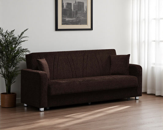 87" Dark Brown Chenille Convertible Futon Sleeper Sofa And Toss Pillows With Storage-0