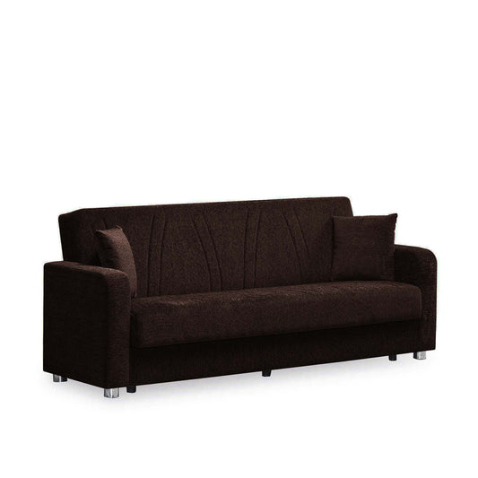 87" Dark Brown Chenille Convertible Futon Sleeper Sofa And Toss Pillows With Storage-1