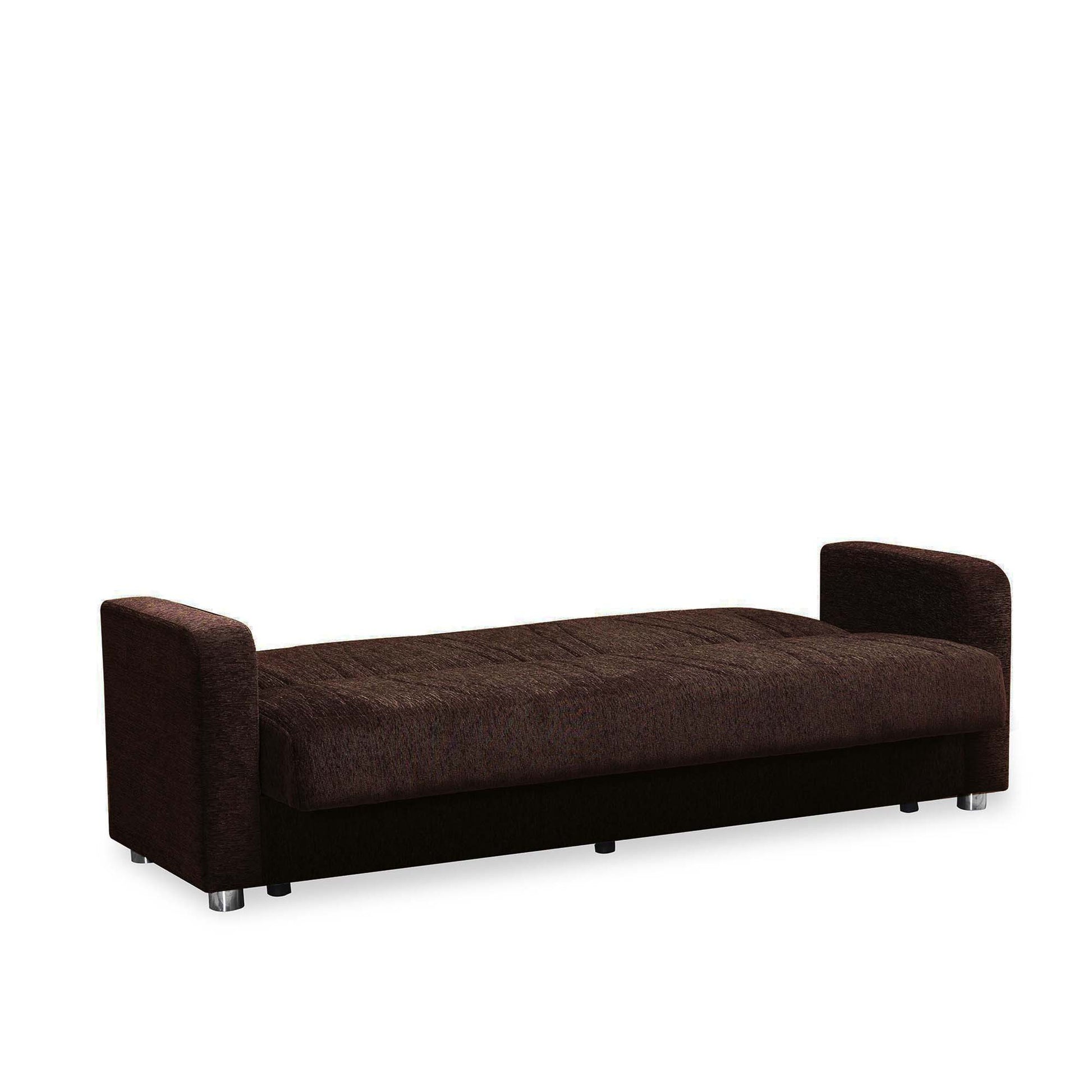 87" Dark Brown Chenille Convertible Futon Sleeper Sofa And Toss Pillows With Storage-3