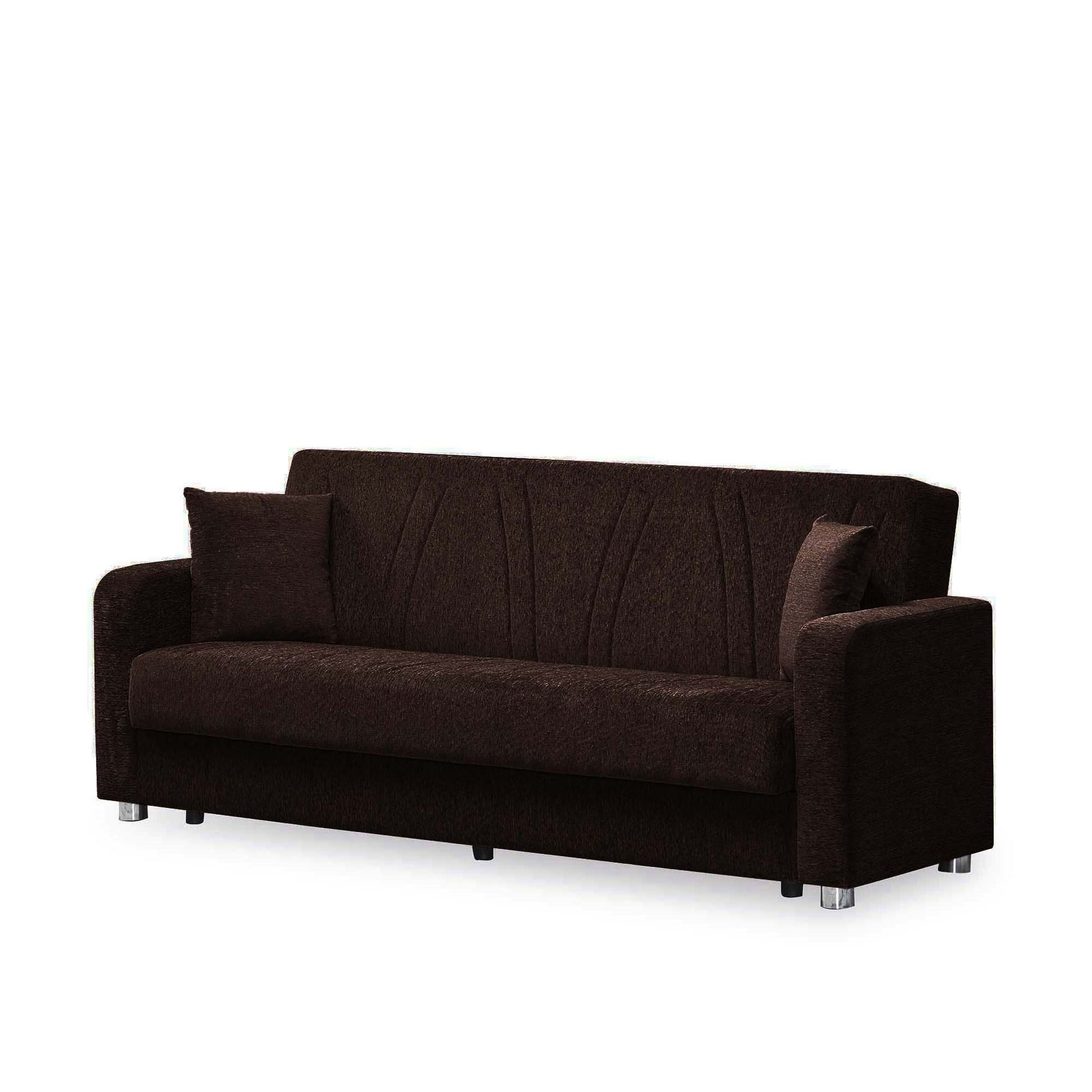 87" Dark Brown Chenille Convertible Futon Sleeper Sofa And Toss Pillows With Storage-4