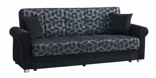 89" Black Chenille Convertible Futon Sleeper Sofa And Toss Pillows With Storage-0