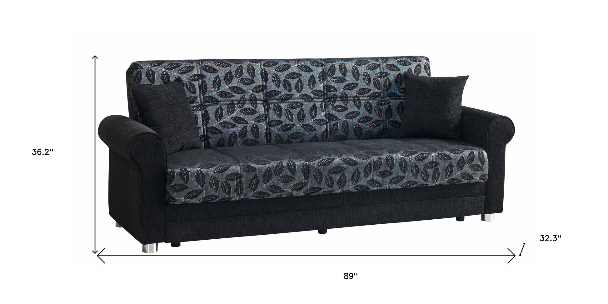 89" Black Chenille Convertible Futon Sleeper Sofa And Toss Pillows With Storage-7