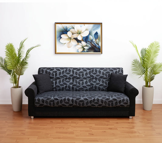 89" Black Chenille Convertible Futon Sleeper Sofa And Toss Pillows With Storage-1