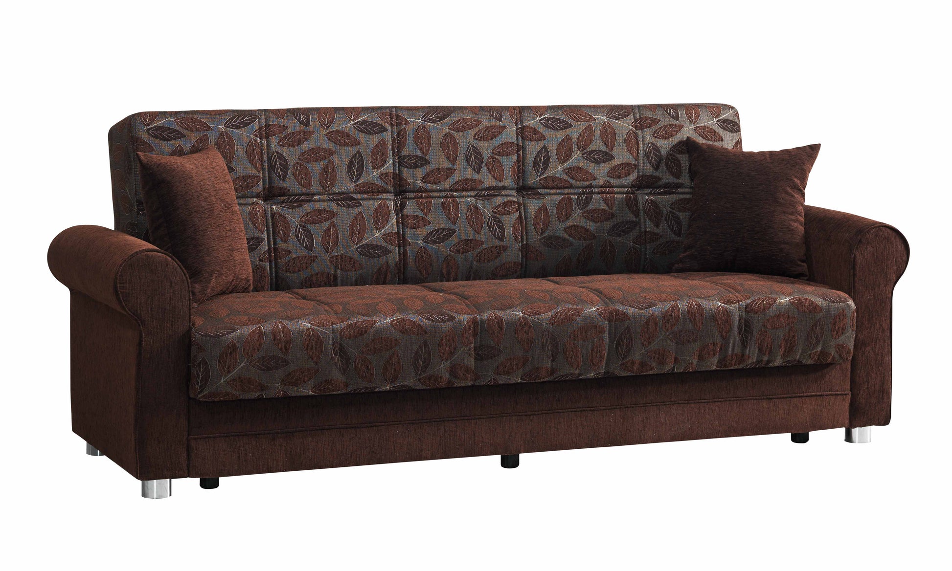 89" Dark Brown Chenille Convertible Futon Sleeper Sofa And Toss Pillows With Storage-1