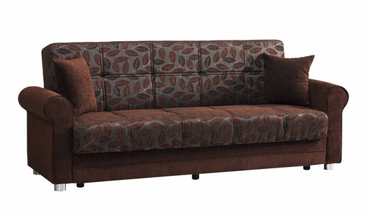 89" Dark Brown Chenille Convertible Futon Sleeper Sofa And Toss Pillows With Storage-1