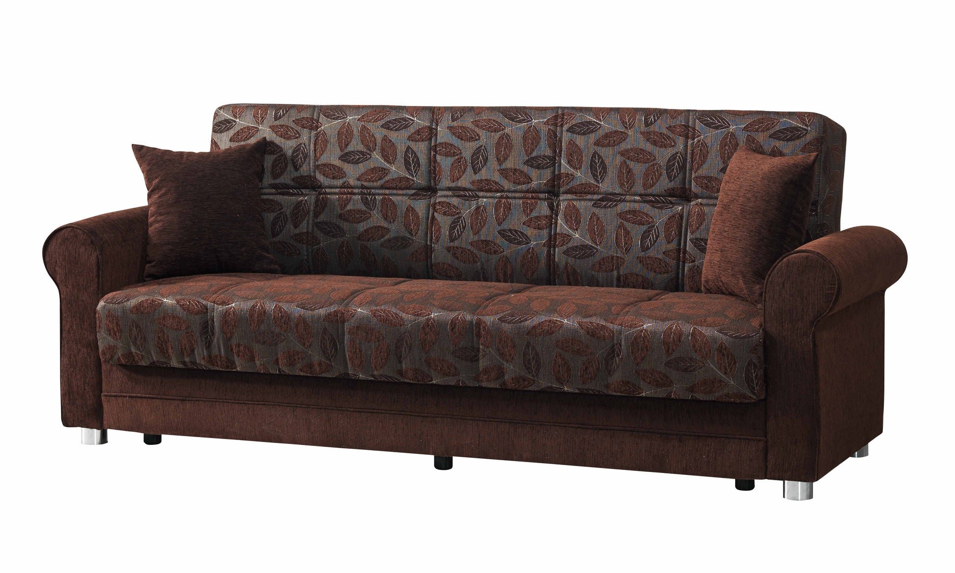 89" Dark Brown Chenille Convertible Futon Sleeper Sofa And Toss Pillows With Storage-4