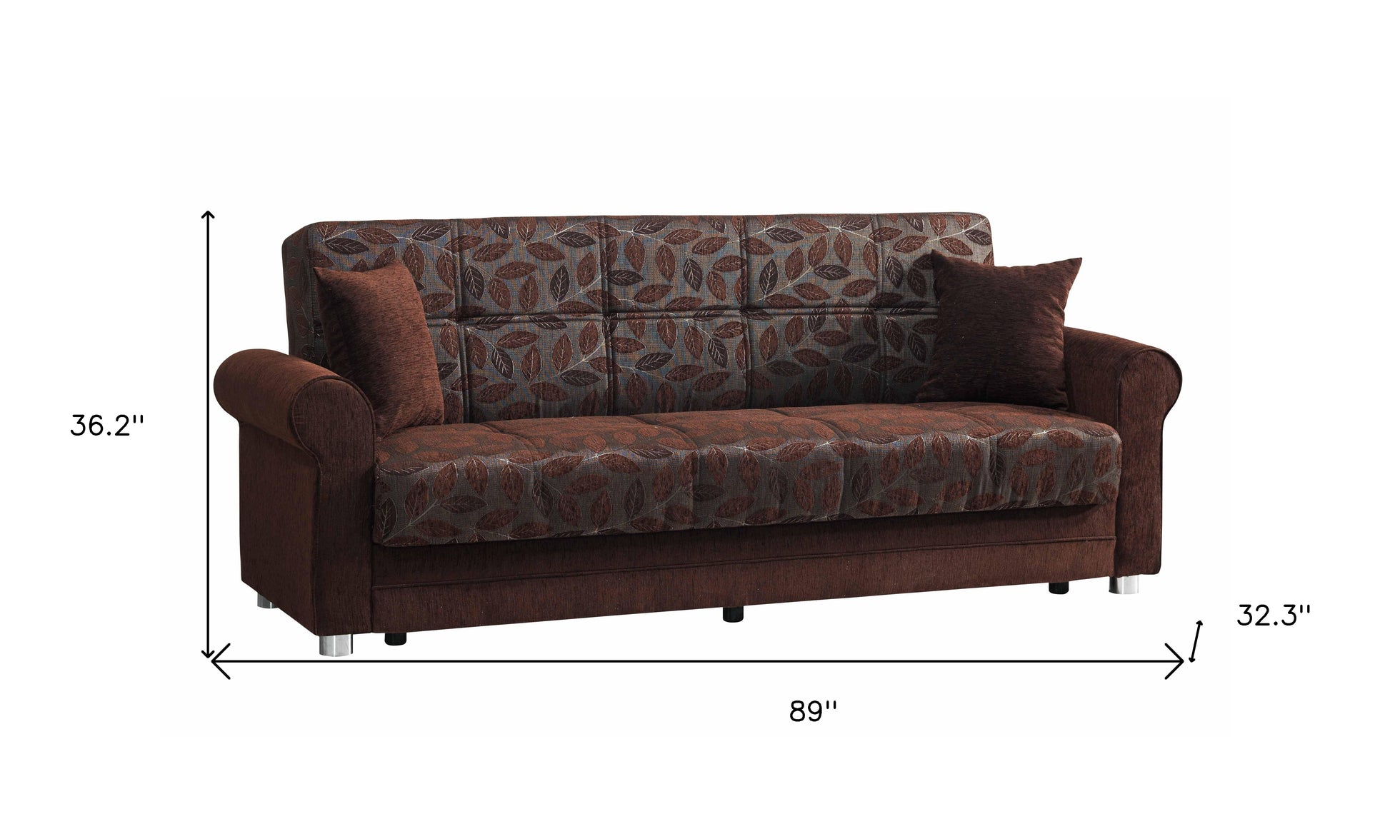 89" Dark Brown Chenille Convertible Futon Sleeper Sofa And Toss Pillows With Storage-7