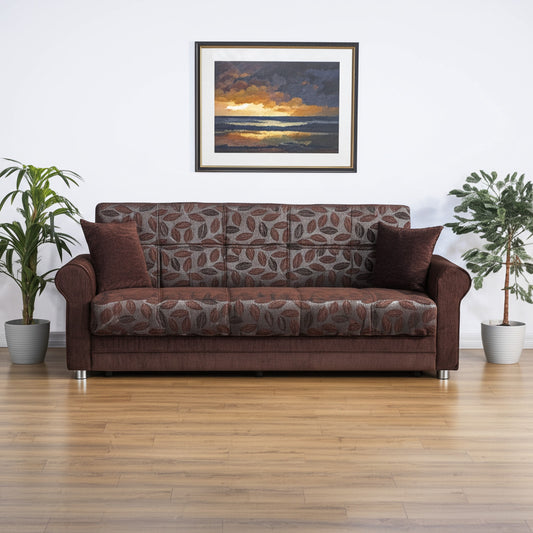 89" Dark Brown Chenille Convertible Futon Sleeper Sofa And Toss Pillows With Storage-0