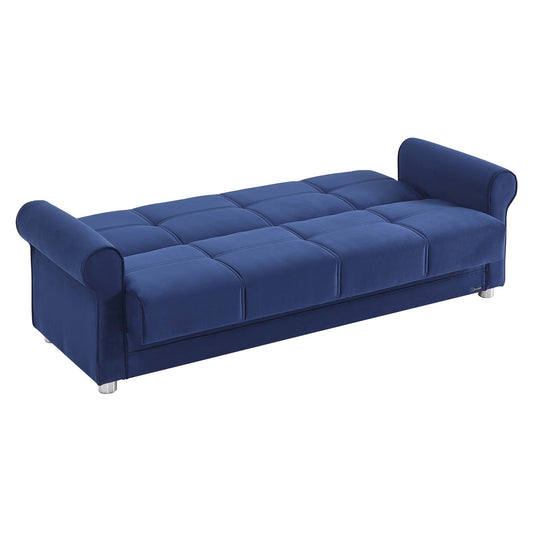 89" Blue Microfiber Convertible Futon Sleeper Sofa And Toss Pillows With Storage-3