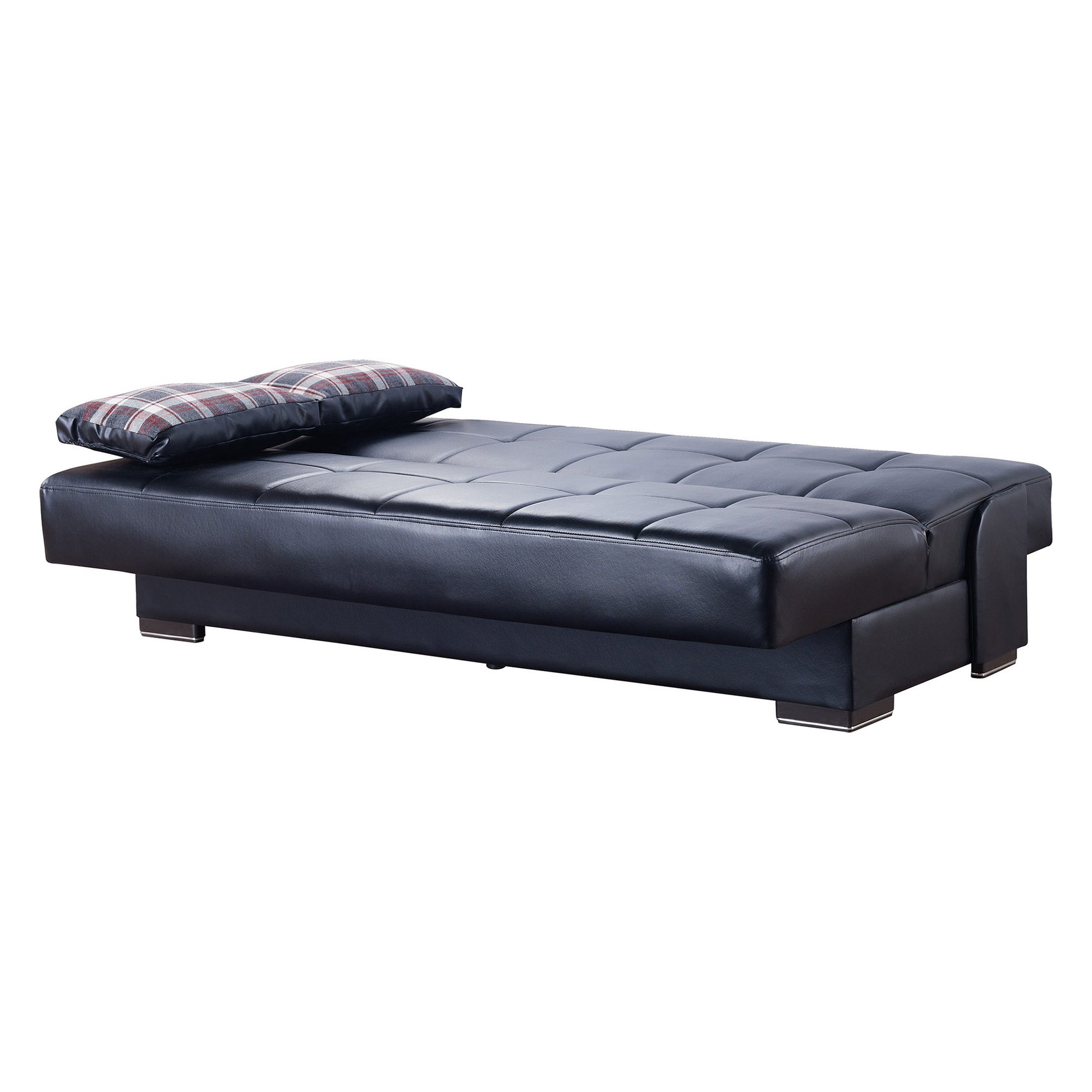 75" Black Faux Leather Convertible Futon Sleeper Sofa And Toss Pillows With Storage-3