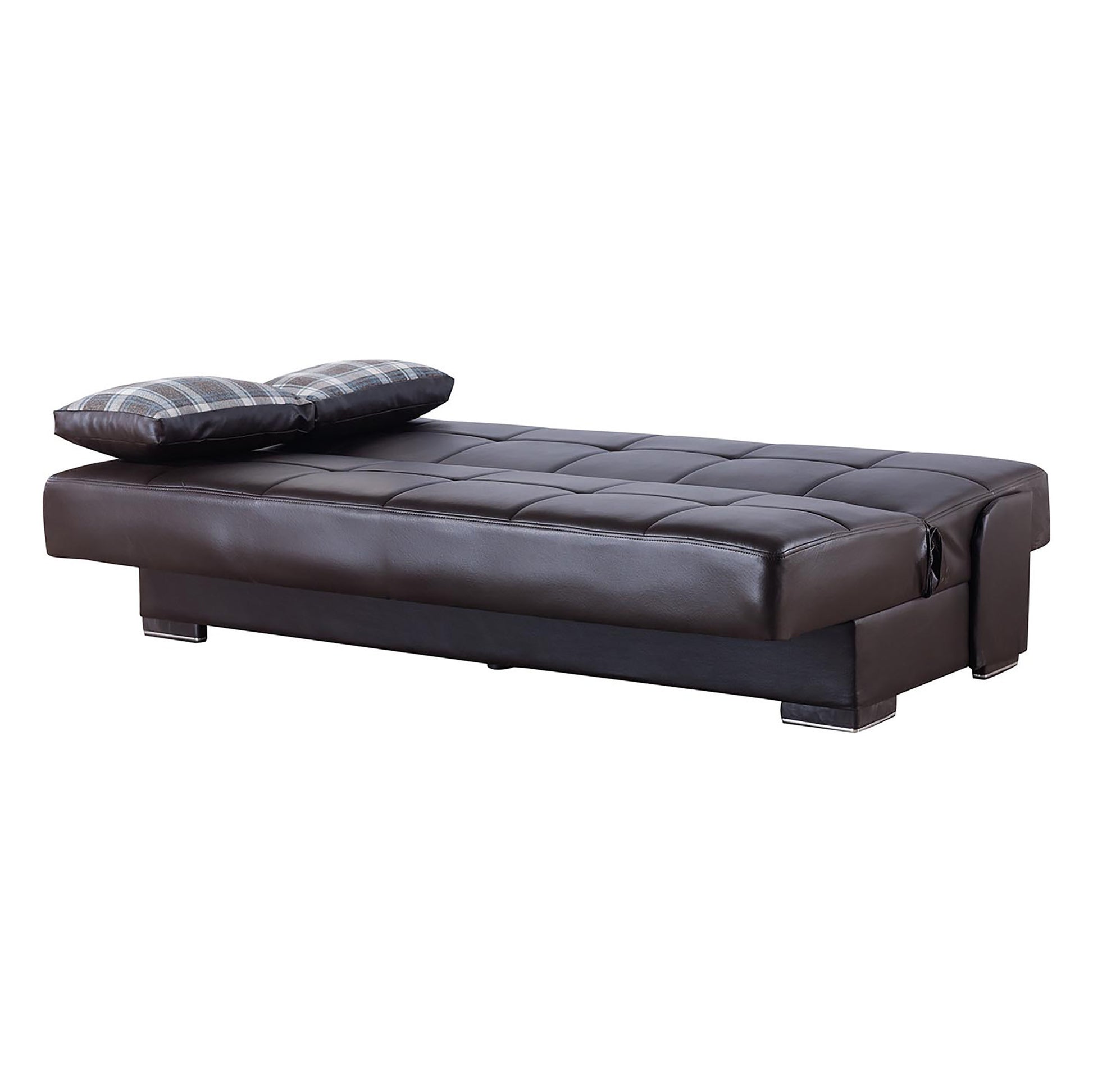 75" Brown Faux Leather Convertible Futon Sleeper Sofa And Toss Pillows With Storage-3